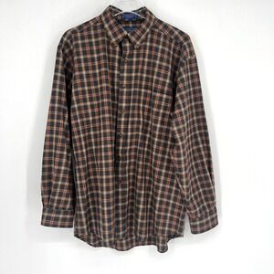 Pendleton Brown Tartan Plaid Shirt Mens L Flannel Wool Sir‎ Pendleton Heritage